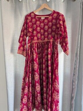 Girls' Floral Print Fuchsia Casual Dress